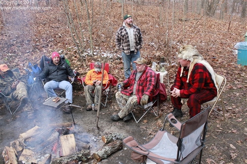 Sitting around a fire at Deer Camp