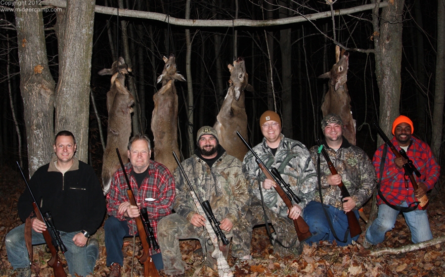 MI Deer Camp 2012 Group Photo with Deer Hanging