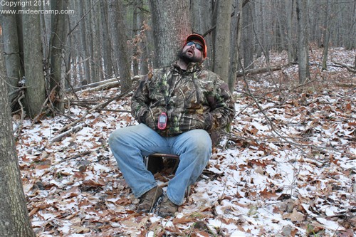 John sleeping in the Deer Stand