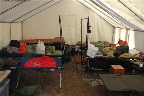 The inside of the wall tent