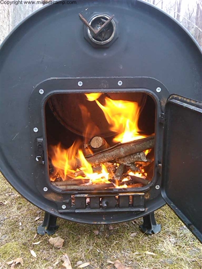 Wood Burner, Door Open Seeing First Fire