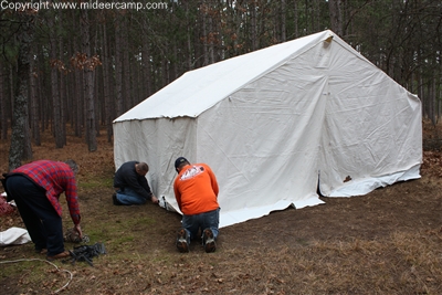 Pulling the Tent Tight and Staking it Down